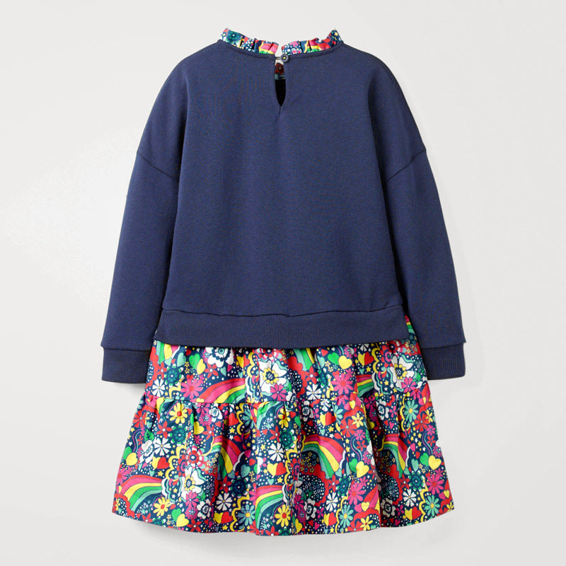 Rainbow Sweatshirt Floral Dress