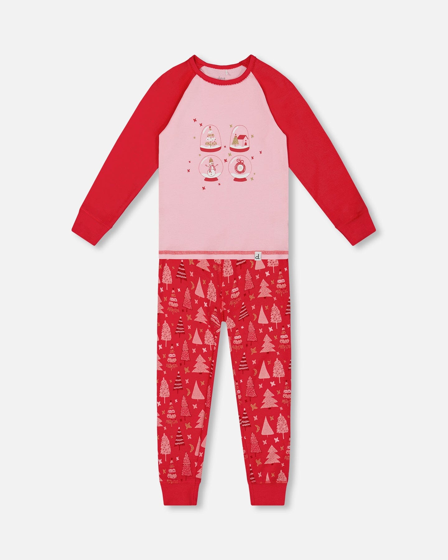 Organic Cotton Two Piece Pajama Set Red Printed Christmas Tree-0