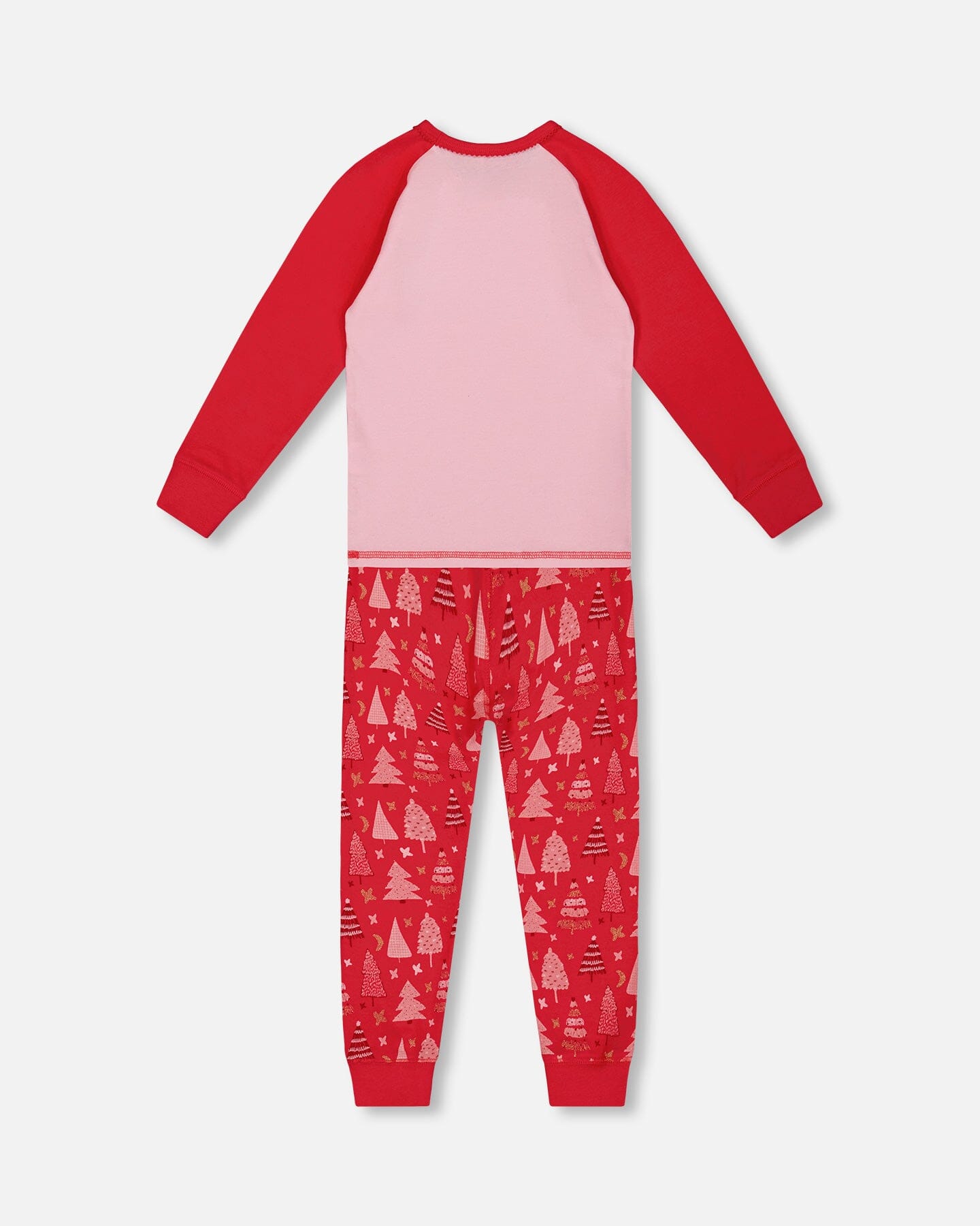 Organic Cotton Two Piece Pajama Set Red Printed Christmas Tree-3
