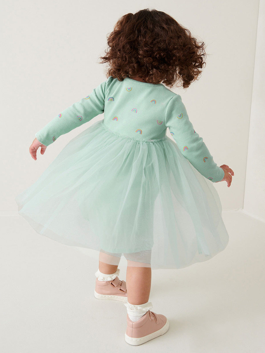 Girls Rainbow Print Tulle Dress
