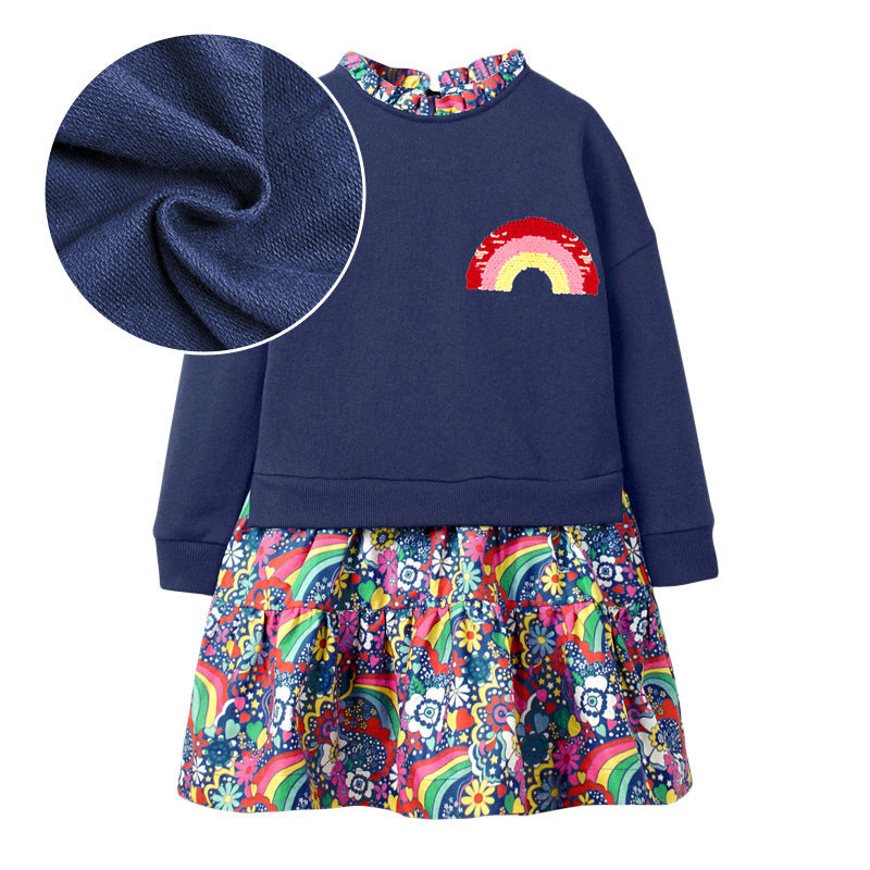 Rainbow Sweatshirt Floral Dress