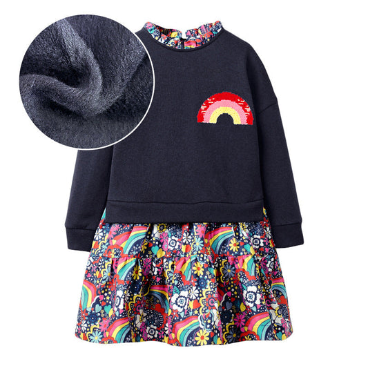Rainbow Sweatshirt Floral Dress